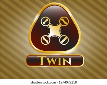  Gold emblem or badge with air drone icon and Twin text inside