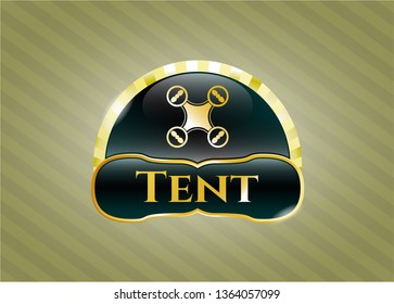  Gold emblem or badge with air drone icon and Tent text inside