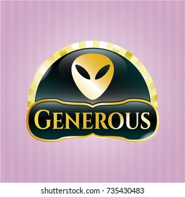  Gold emblem or badge with alien icon and Generous text inside