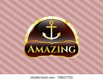  Gold emblem or badge with anchor icon and Amazing text inside