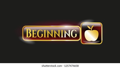  Gold emblem or badge with apple icon and Beginning text inside