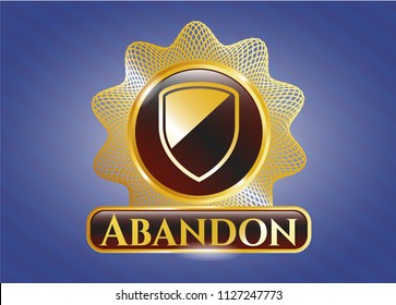  Gold emblem or badge with armor icon and Abandon text inside