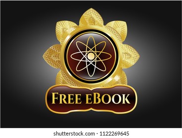  Gold emblem or badge with atom icon and Free eBook text inside