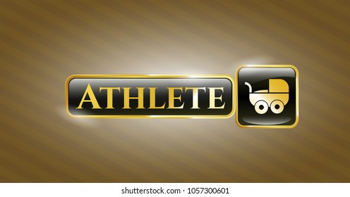  Gold emblem or badge with baby cart icon and Athlete text inside