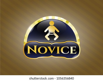    Gold emblem or badge with baby icon and Novice text inside