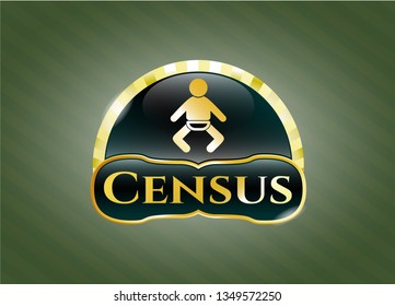  Gold emblem or badge with baby icon and Census text inside