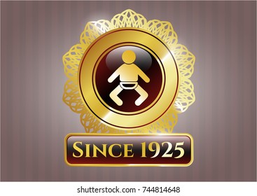  Gold emblem or badge with baby icon and Since 1925 text inside