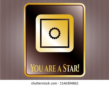  Gold emblem or badge with bank safe icon and You are a Star! text inside