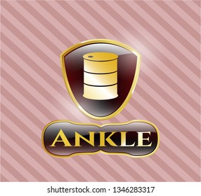 Gold emblem or badge with barrel icon and Ankle text inside