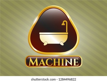  Gold emblem or badge with bathtub icon and Machine text inside