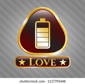  Gold emblem or badge with battery icon and Love text inside