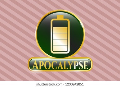  Gold emblem or badge with battery icon and Apocalypse text inside