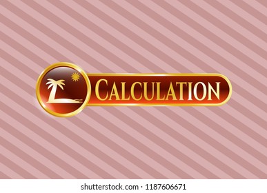  Gold emblem or badge with beach icon and Calculation text inside