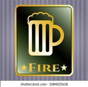 Gold emblem or badge with beer jar icon and Fire text inside