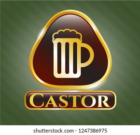  Gold emblem or badge with beer jar icon and Castor text inside