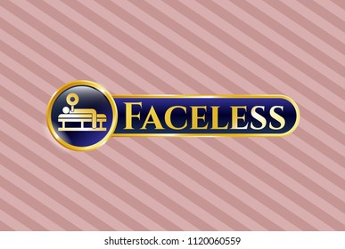  Gold emblem or badge with bench press icon and Faceless text inside