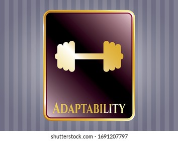  Gold emblem or badge with big dumbbell icon and Adaptability text inside