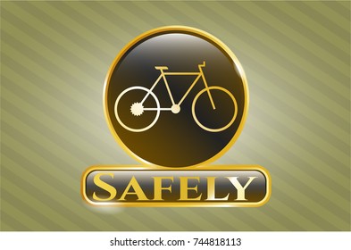  Gold emblem or badge with bike icon and Safely text inside