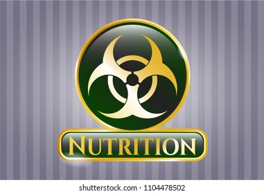  Gold emblem or badge with biohazard icon and Nutrition text inside