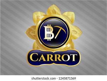  Gold emblem or badge with bitcoin mining icon and Carrot text inside