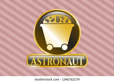  Gold emblem or badge with Bitcoin mining trolley icon and Astronaut text inside