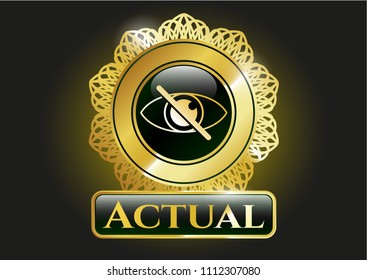   Gold emblem or badge with blind icon and Actual text inside