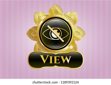 Gold emblem or badge with blind icon and View text inside