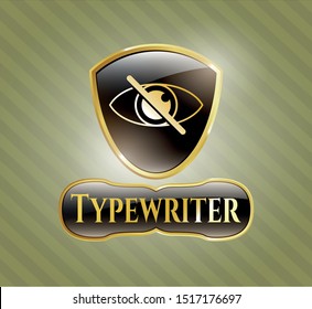 Gold emblem or badge with blind icon and Typewriter text inside