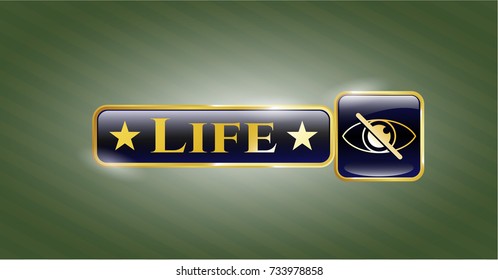  Gold emblem or badge with blind icon and Life text inside