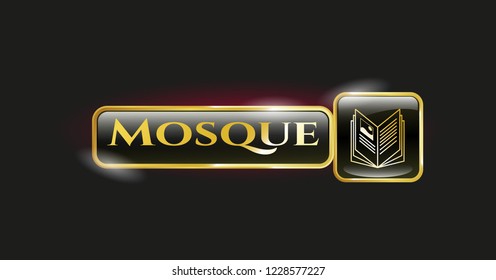  Gold emblem or badge with book icon and Mosque text inside