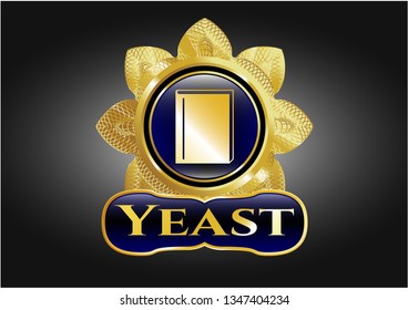  Gold emblem or badge with book icon and Yeast text inside