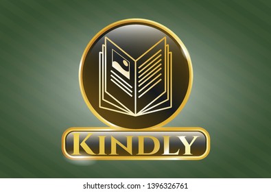  Gold emblem or badge with book icon and Kindly text inside