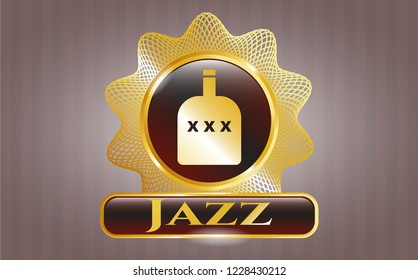  Gold emblem or badge with bottle of alcohol icon and Jazz text inside