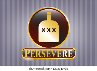  Gold emblem or badge with bottle of alcohol icon and Persevere text inside