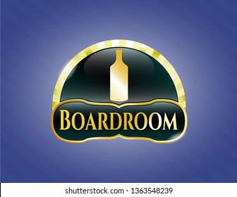  Gold emblem or badge with bottle icon and Boardroom text inside