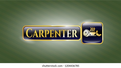  Gold emblem or badge with breakfast  icon and Carpenter text inside