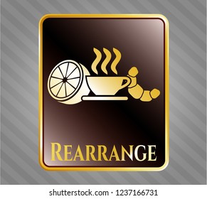  Gold emblem or badge with breakfast  icon and Rearrange text inside