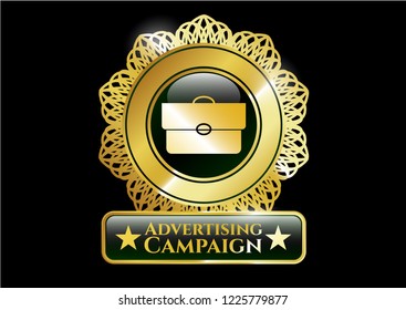  Gold emblem or badge with briefcase icon and Advertising Campaign text inside