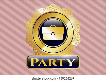  Gold emblem or badge with briefcase icon and Party text inside