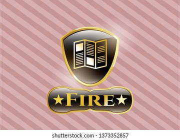  Gold emblem or badge with brochure icon and Fire text inside