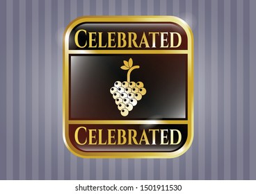  Gold emblem or badge with bunch of grapes icon and Celebrated text inside