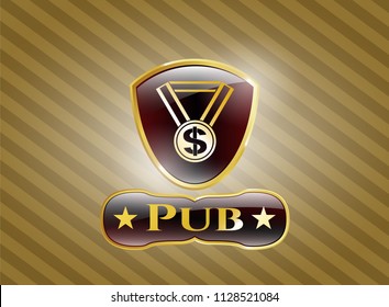  Gold emblem or badge with business award icon and Pub text inside