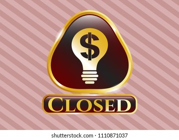  Gold emblem or badge with business idea icon and Closed text inside