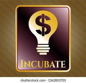 Gold emblem or badge with business idea icon and Incubate text inside