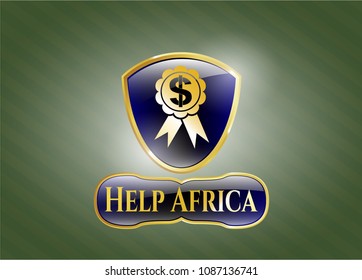   Gold emblem or badge with business ribbon icon and Help Africa text inside