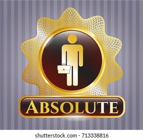  Gold emblem or badge with businessman holding briefcase icon and Absolute text inside