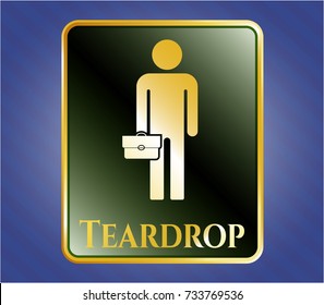  Gold emblem or badge with businessman holding briefcase icon and Teardrop text inside