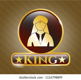  Gold emblem or badge with businesswoman icon and King text inside