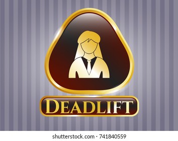 Gold emblem or badge with businesswoman icon and Deadlift text inside