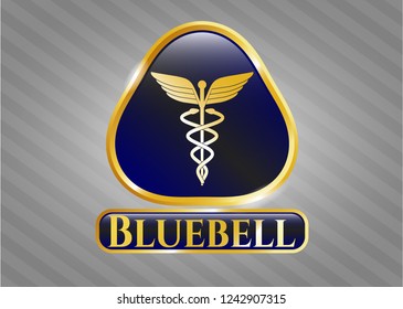  Gold emblem or badge with Caduceus medical icon and Bluebell text inside